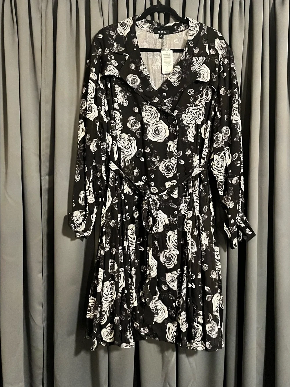 Torrid Twill fit and flare skater plaid Black Floral Trench Coat